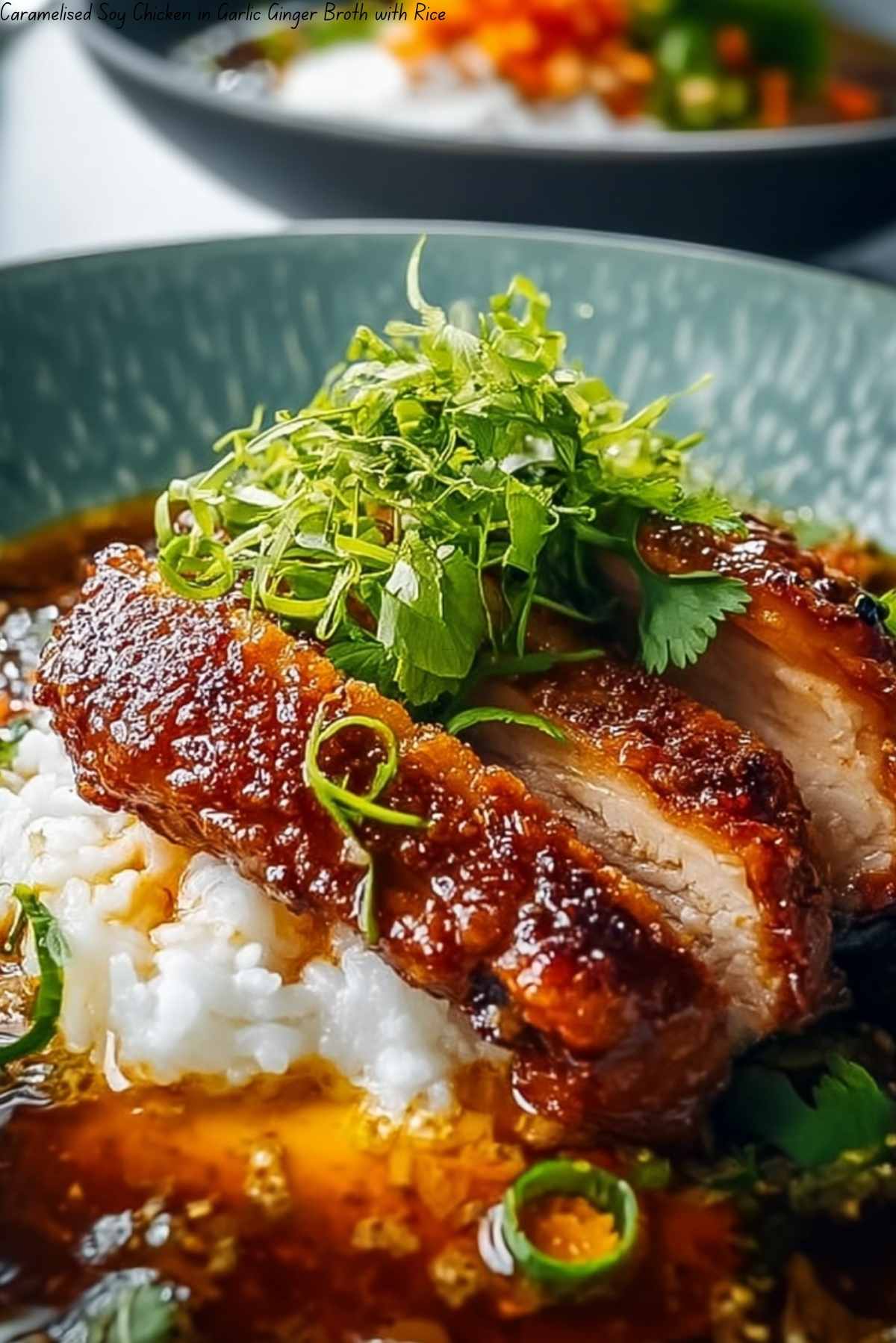 Caramelised Soy Chicken in Garlic Ginger Broth with Rice