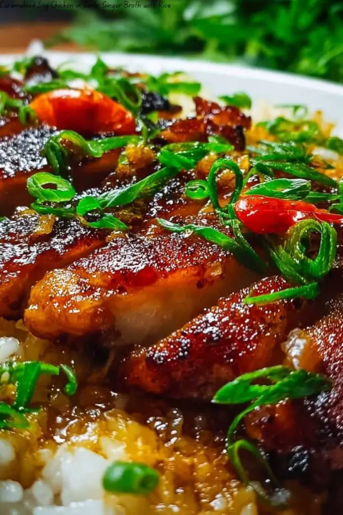 Caramelised Soy Chicken in Garlic Ginger Broth with Rice