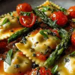 Ravioli with Tomatoes, Asparagus, Garlic, and Herbs