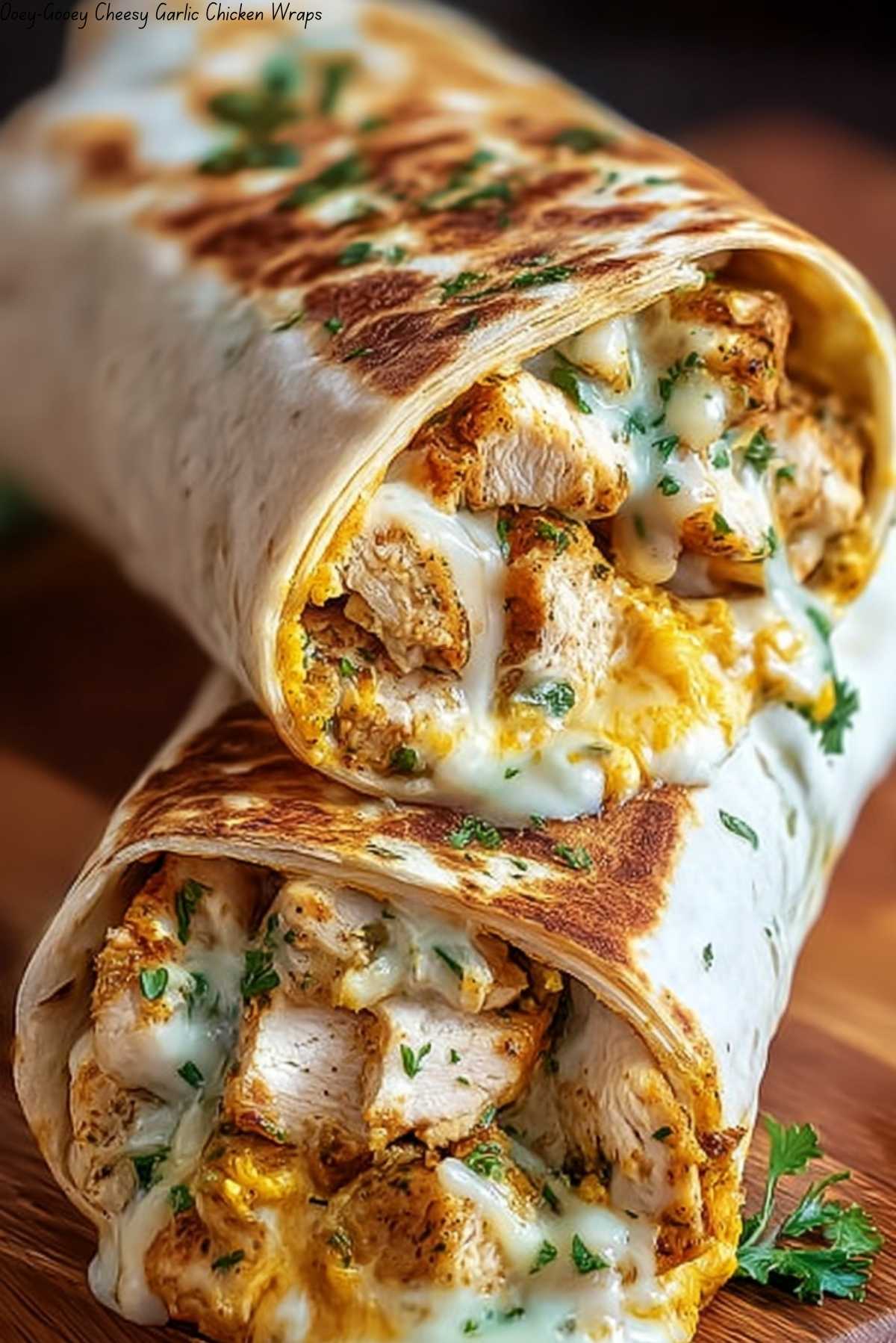 Ooey-Gooey Cheesy Garlic Chicken Wraps