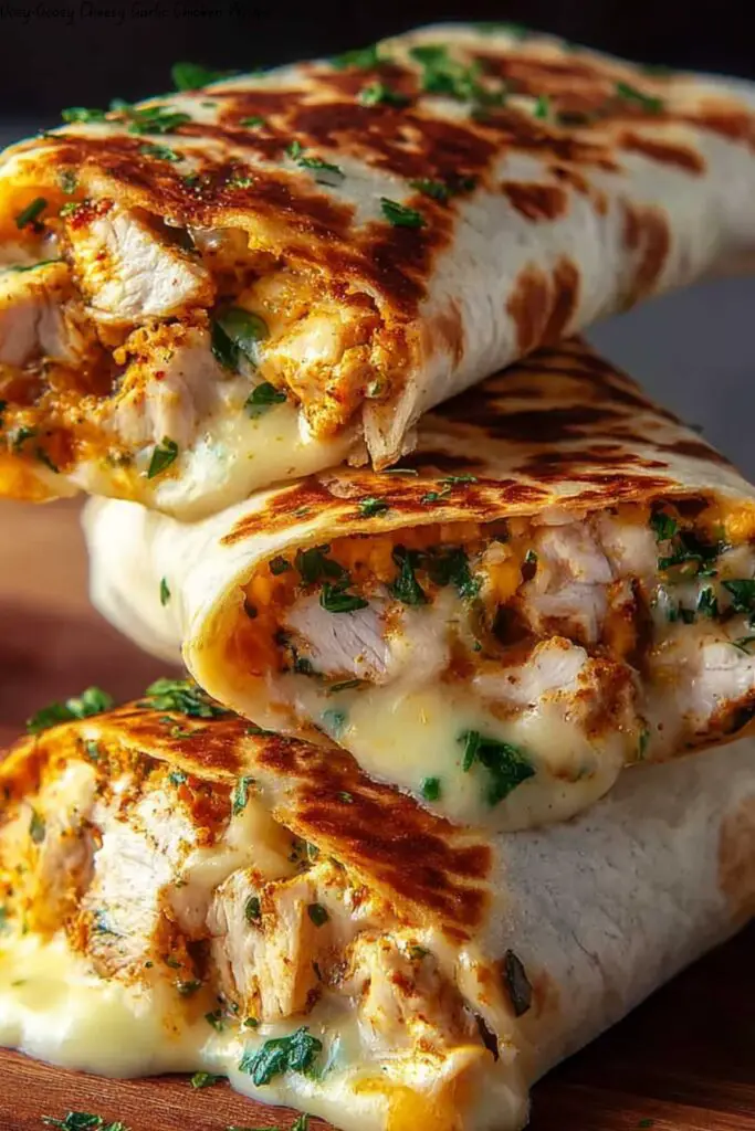 Ooey-Gooey Cheesy Garlic Chicken Wraps