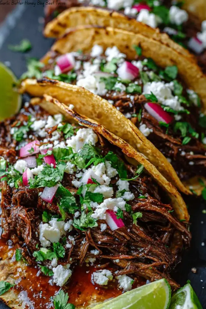 Garlic Butter Honey BBQ Beef Tacos