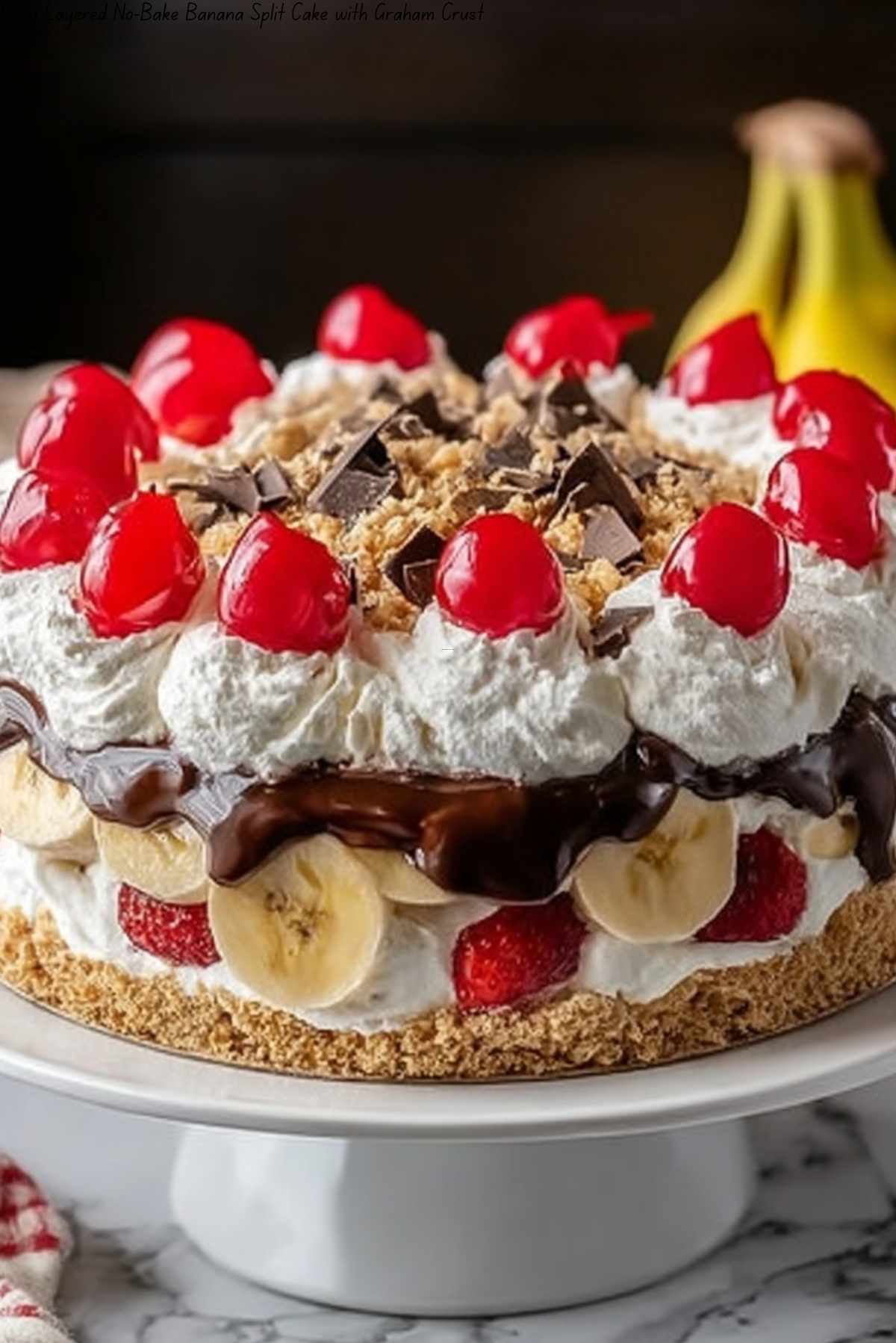 Easy Layered No-Bake Banana Split Cake with Graham Crust