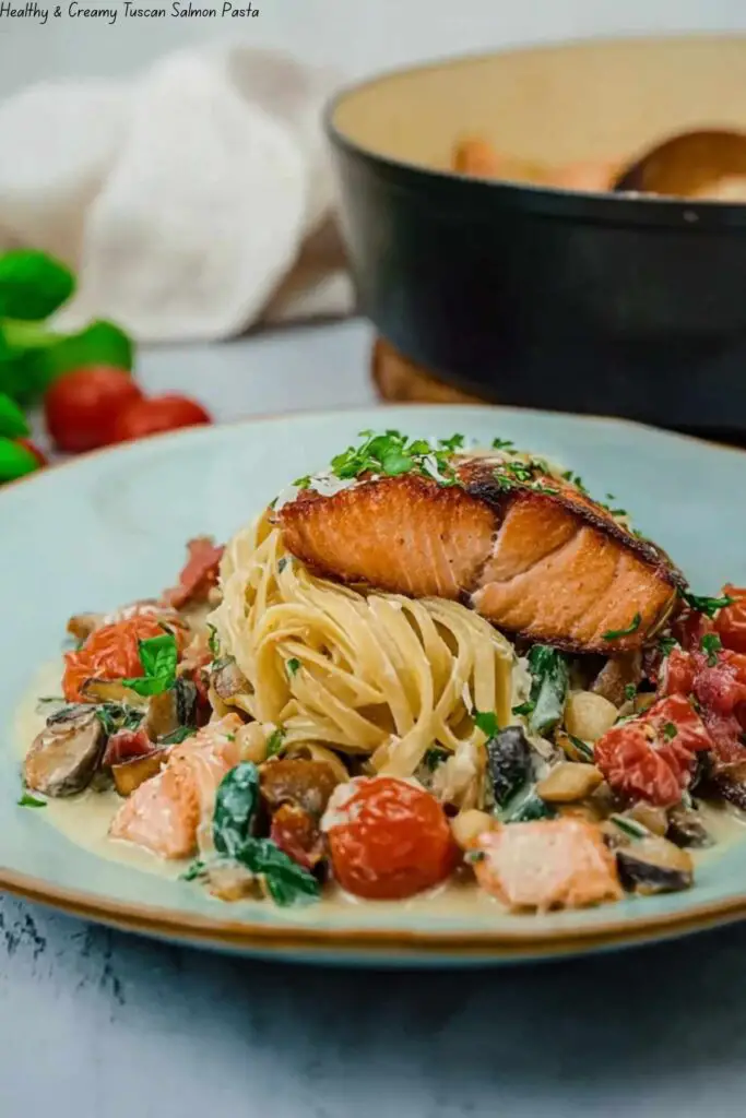 Healthy & Creamy Tuscan Salmon Pasta