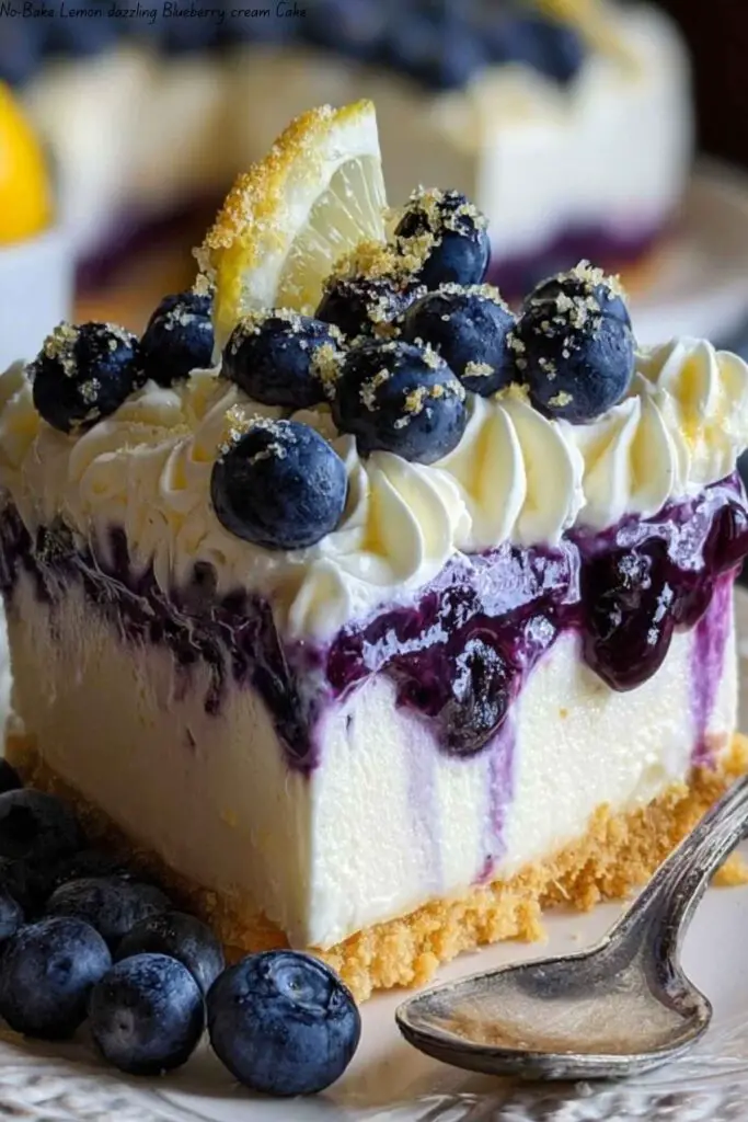 No-Bake Lemon Dazzling Blueberry Cream Cake