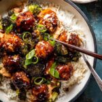 Honey Garlic Meatball Rice Bake