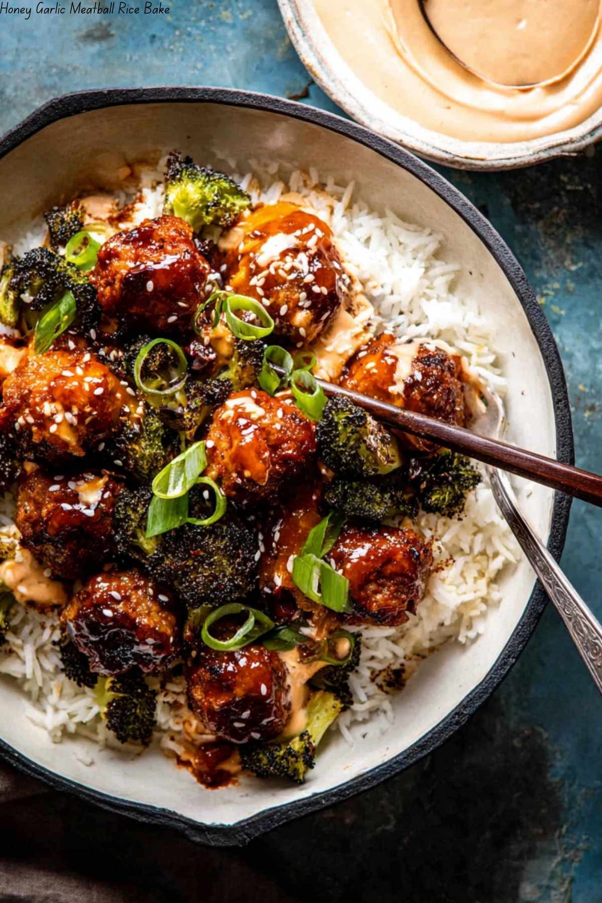 Honey Garlic Meatball Rice Bake