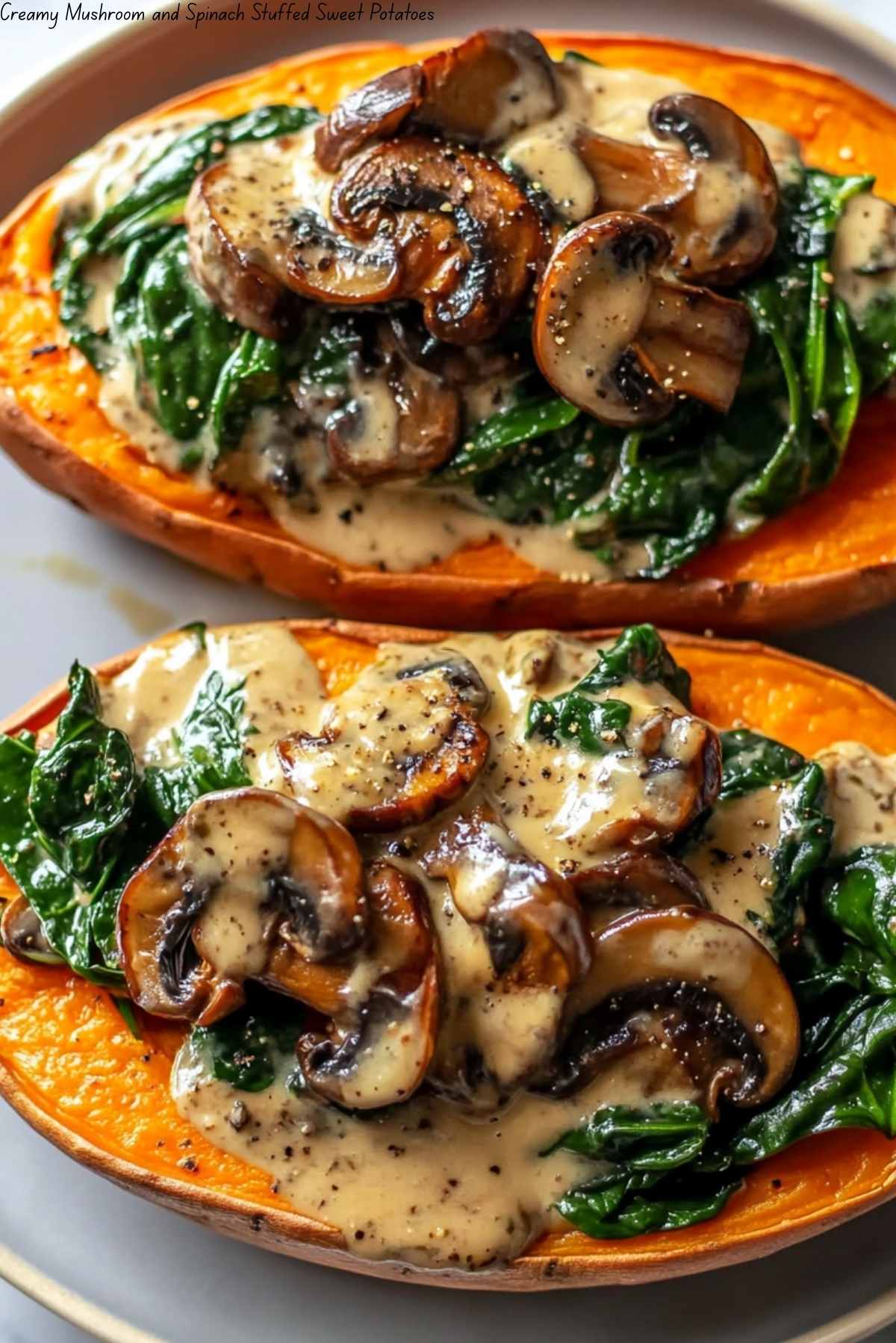 Creamy Mushroom and Spinach Stuffed Sweet Potatoes