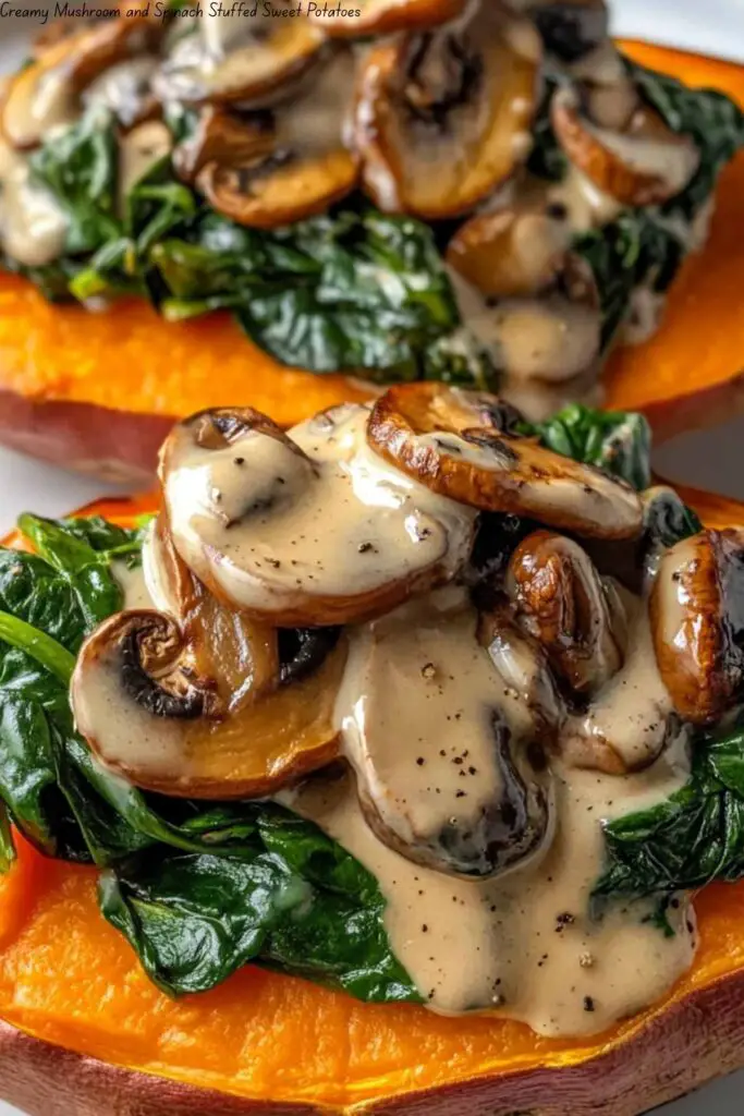 Creamy Mushroom and Spinach Stuffed Sweet Potatoes