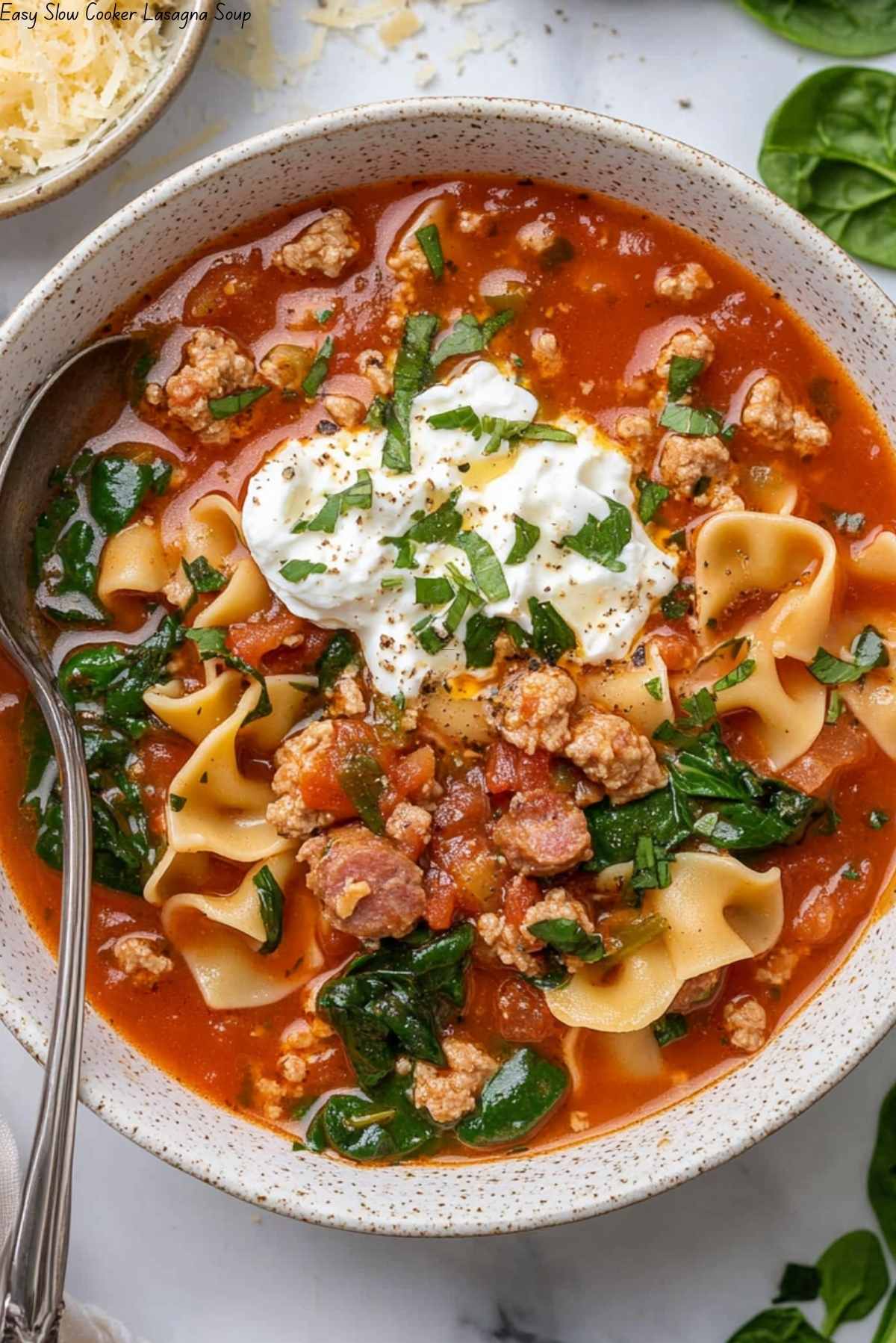 Easy Slow Cooker Lasagna Soup