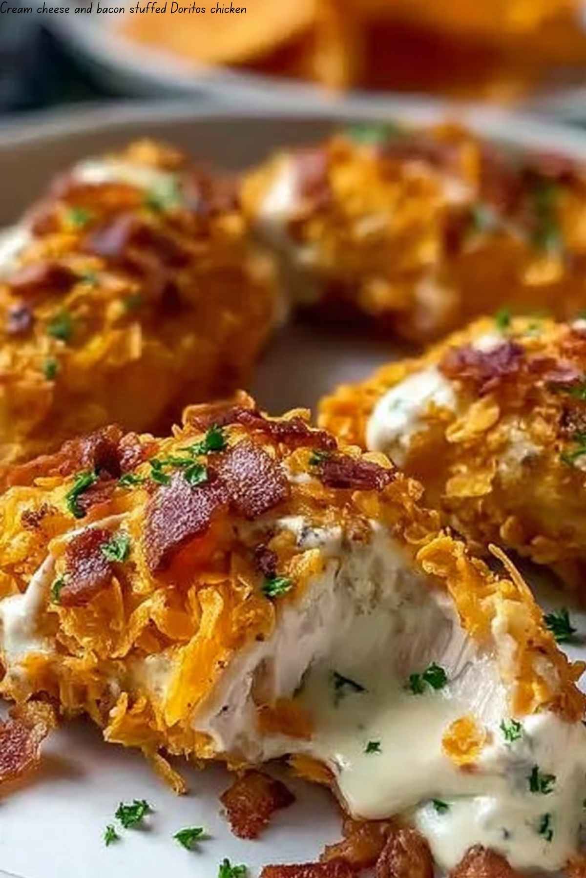 Cream cheese and bacon stuffed Doritos chicken