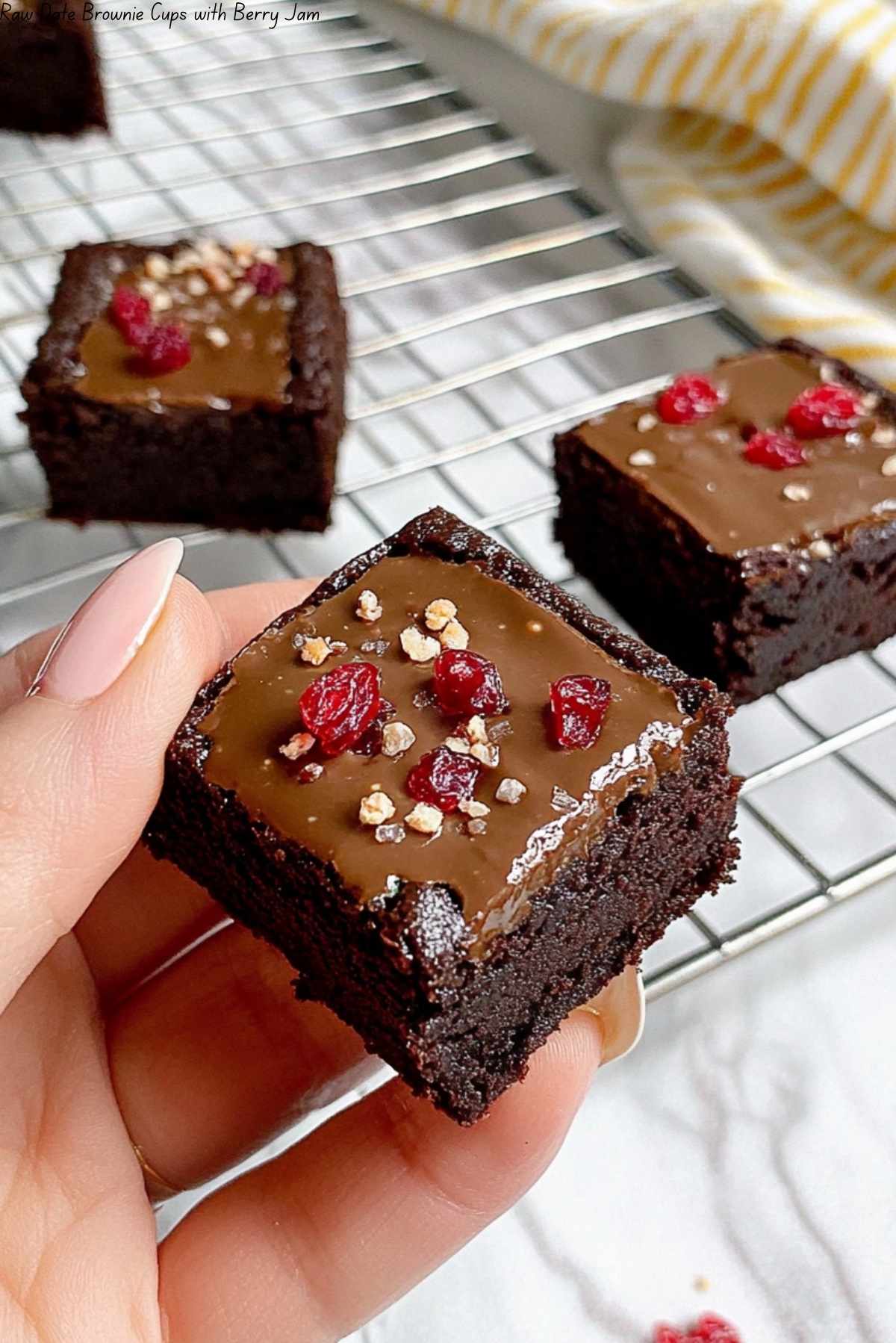 Raw Date Brownie Cups with Berry Jam