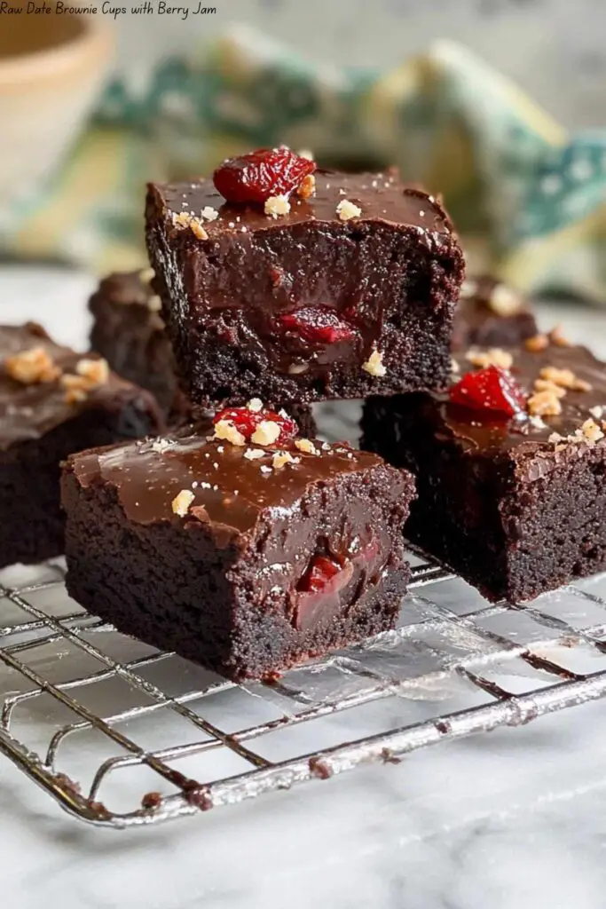 Raw Date Brownie Cups with Berry Jam