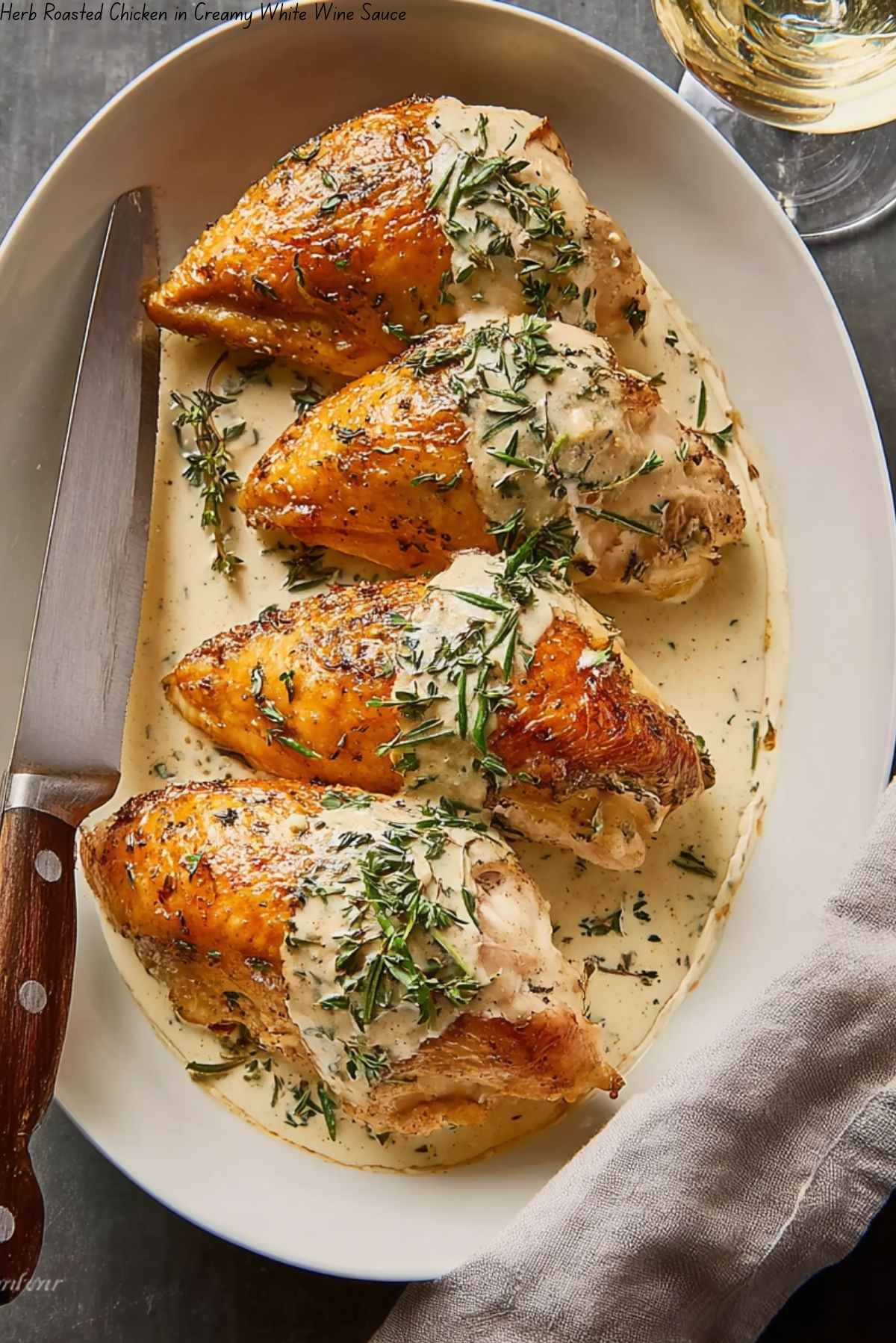 Herb Roasted Chicken in Creamy White Wine Sauce