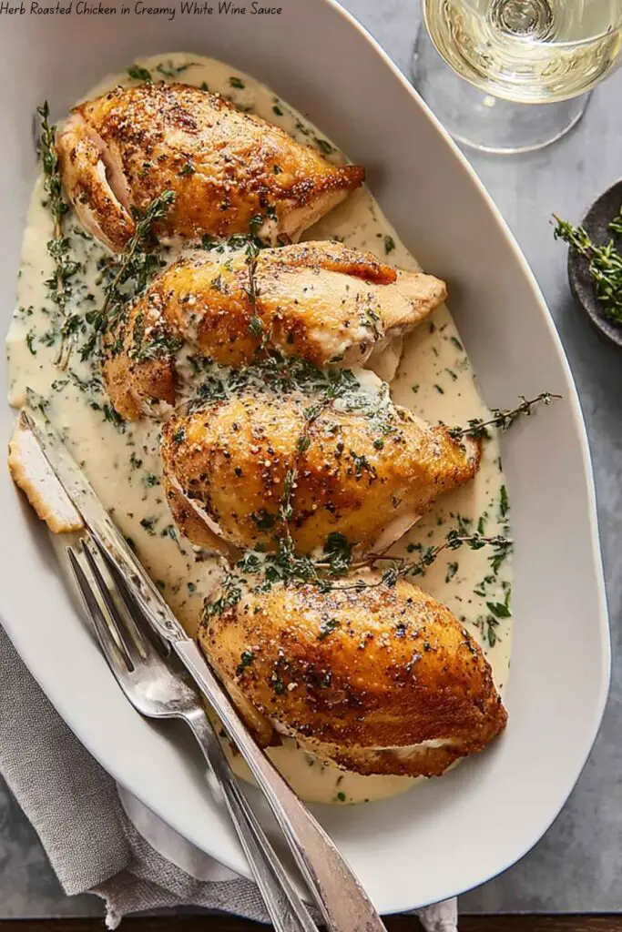 Herb Roasted Chicken in Creamy White Wine Sauce