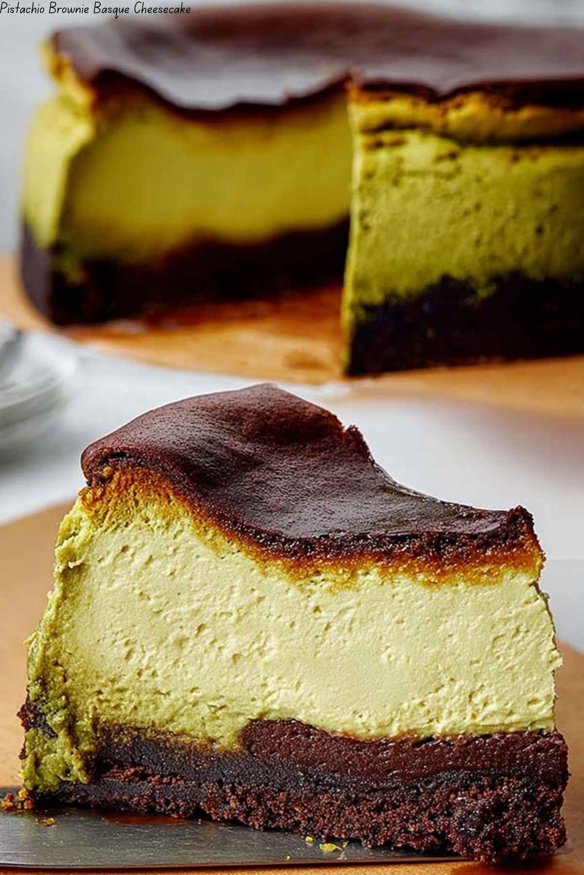 Pistachio Brownie Basque Cheesecake