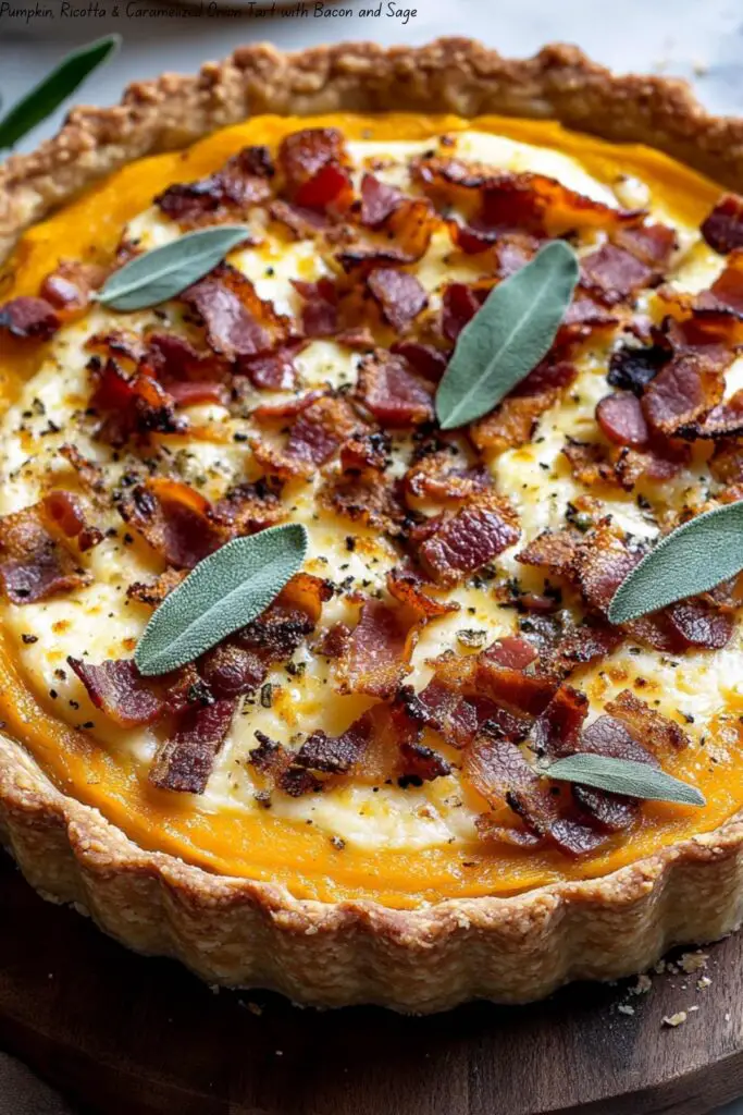 Pumpkin, Ricotta & Caramelized Onion Tart with Bacon and Sage