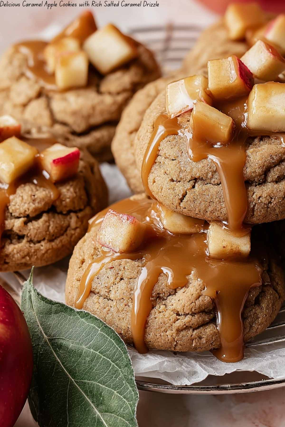 Delicious Caramel Apple Cookies with Rich Salted Caramel Drizzle