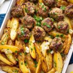 Sheet Pan Biftekia with Lemony Potato Wedges