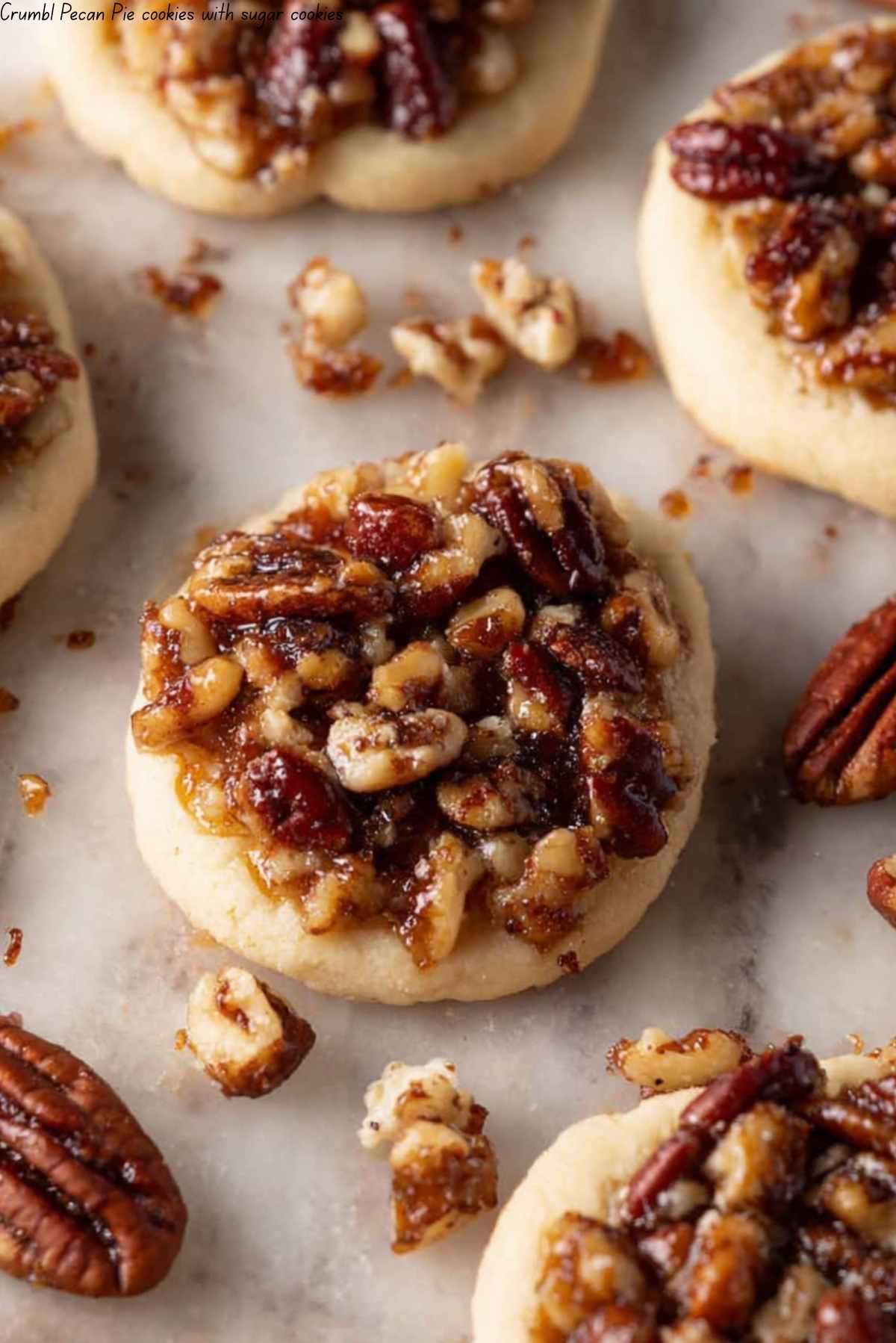 Crumbl Pecan Pie cookies with sugar cookies