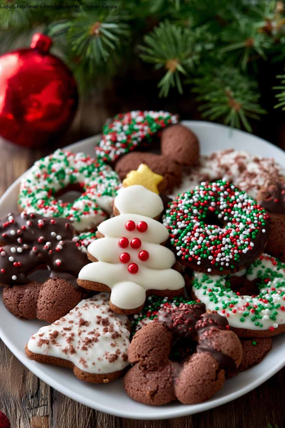 Cozy Christmas Chocolate Spritz Cookies