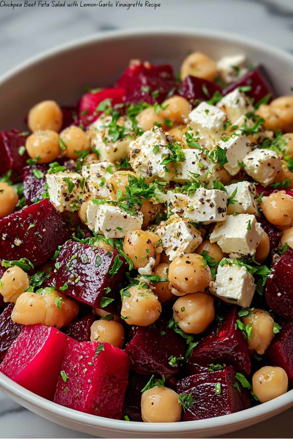 Chickpea Beet Feta Salad with Lemon-Garlic Vinaigrette