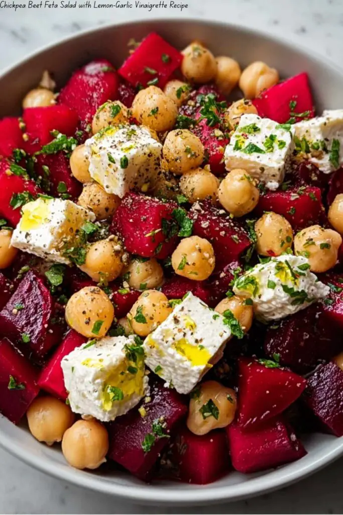 Chickpea Beet Feta Salad with Lemon-Garlic Vinaigrette