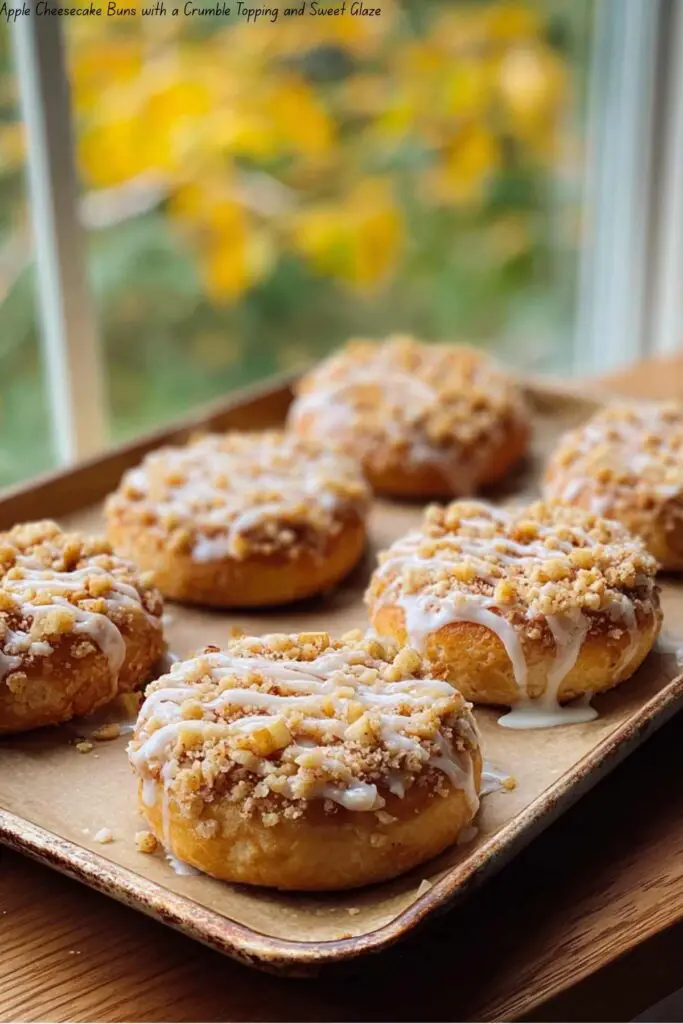 Apple Cheesecake Buns with a Crumble Topping and Sweet Glaze 4 Apple Cheesecake Buns with a Crumble Topping and Sweet Glaze
