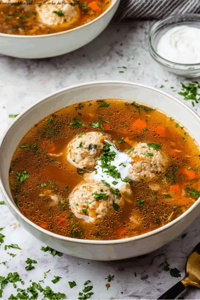 Romanian Meatball Soup (Ciorba de Perisoare)