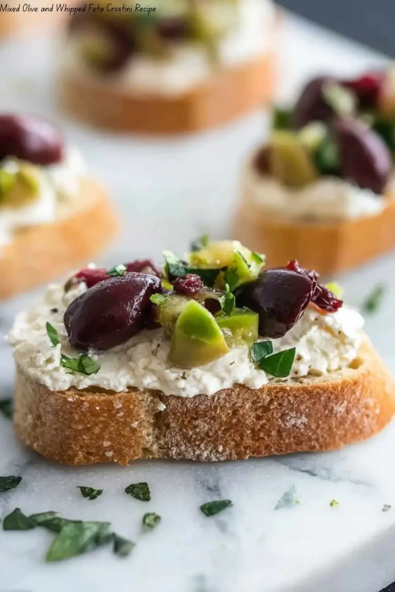 Mixed Olive and Whipped Feta Crostini