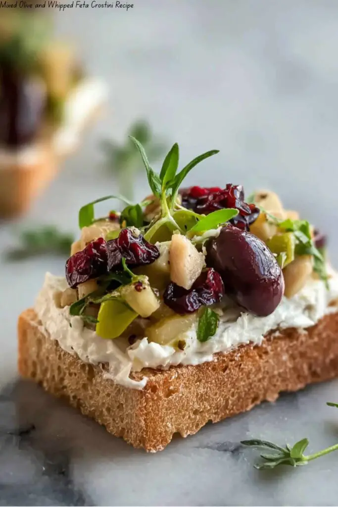 Mixed Olive and Whipped Feta Crostini 4 Mixed Olive and Whipped Feta Crostini