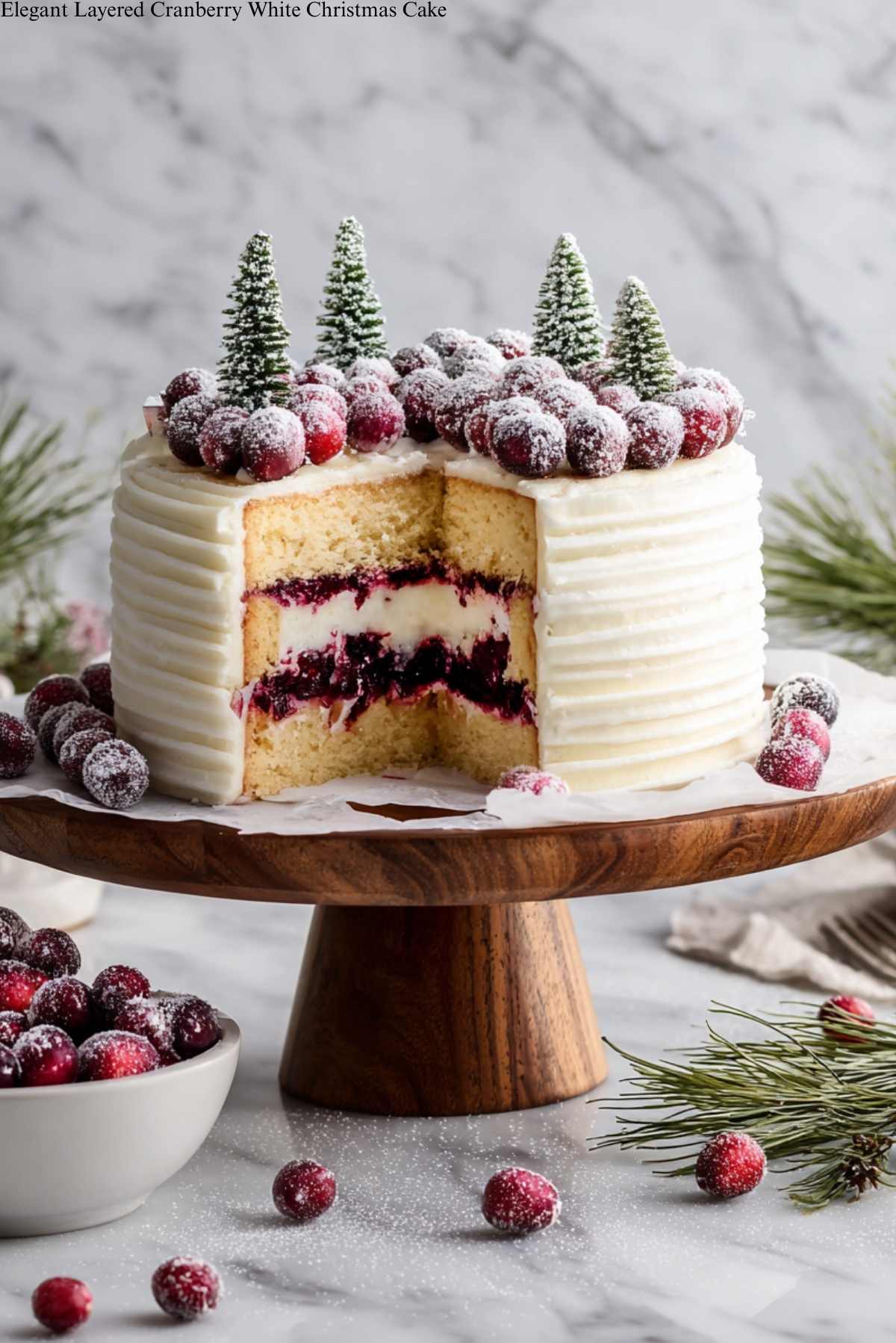 Elegant Layered Cranberry White Christmas Cake