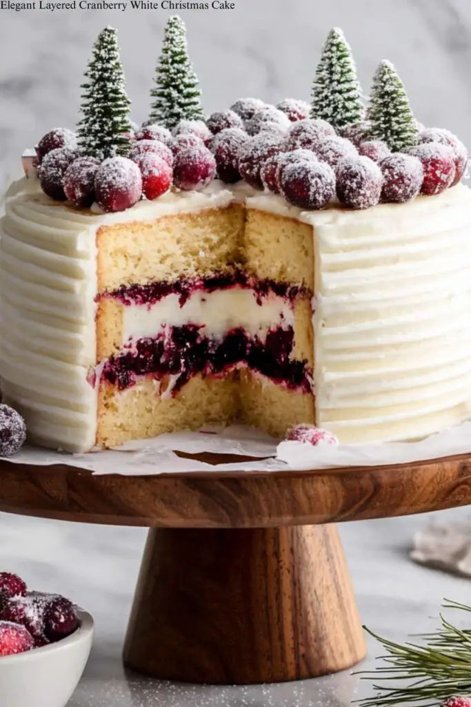 Elegant Layered Cranberry White Christmas Cake 4 Elegant Layered Cranberry White Christmas Cake