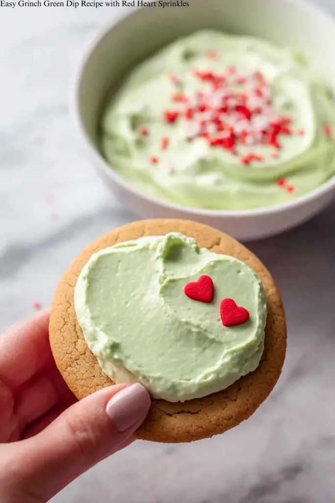 Grinch Green Dip with Red Heart Sprinkles Recipe