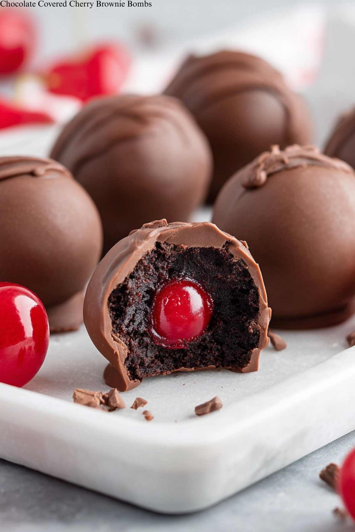 Chocolate Covered Cherry Brownie Bombs