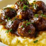 Salisbury Steak Meatballs with Garlic Herb Mashed Potatoes Recipe