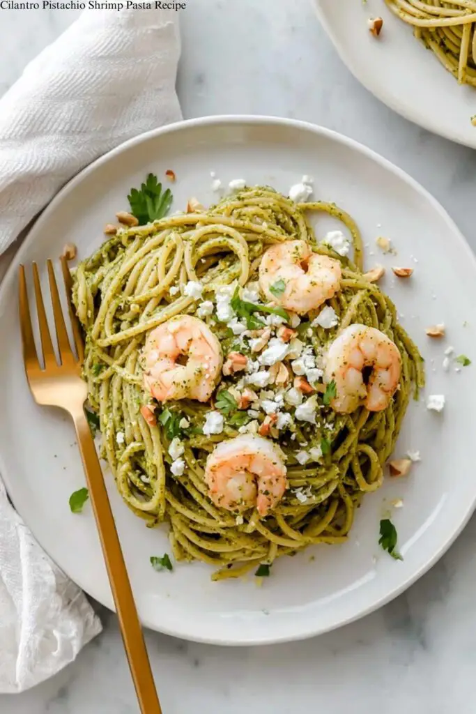 Cilantro Pistachio Shrimp Pasta Recipe