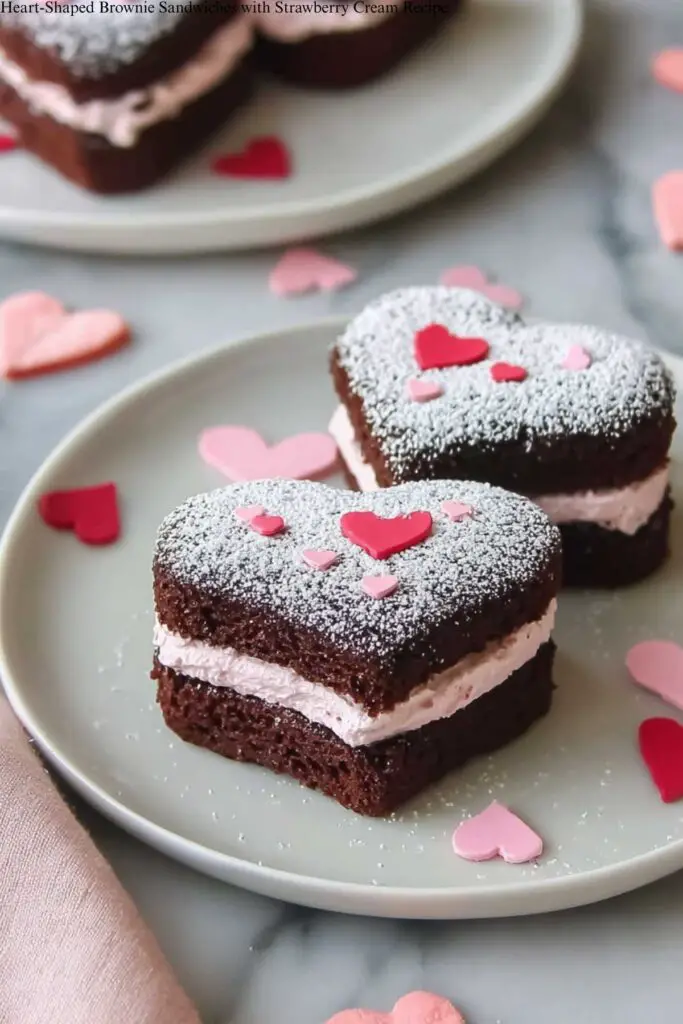 Heart-Shaped Brownie Sandwiches with Strawberry Cream Recipe 4 Heart-Shaped Brownie Sandwiches with Strawberry Cream Recipe