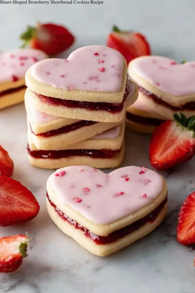 Heart-Shaped Strawberry Shortbread Cookies Recipe