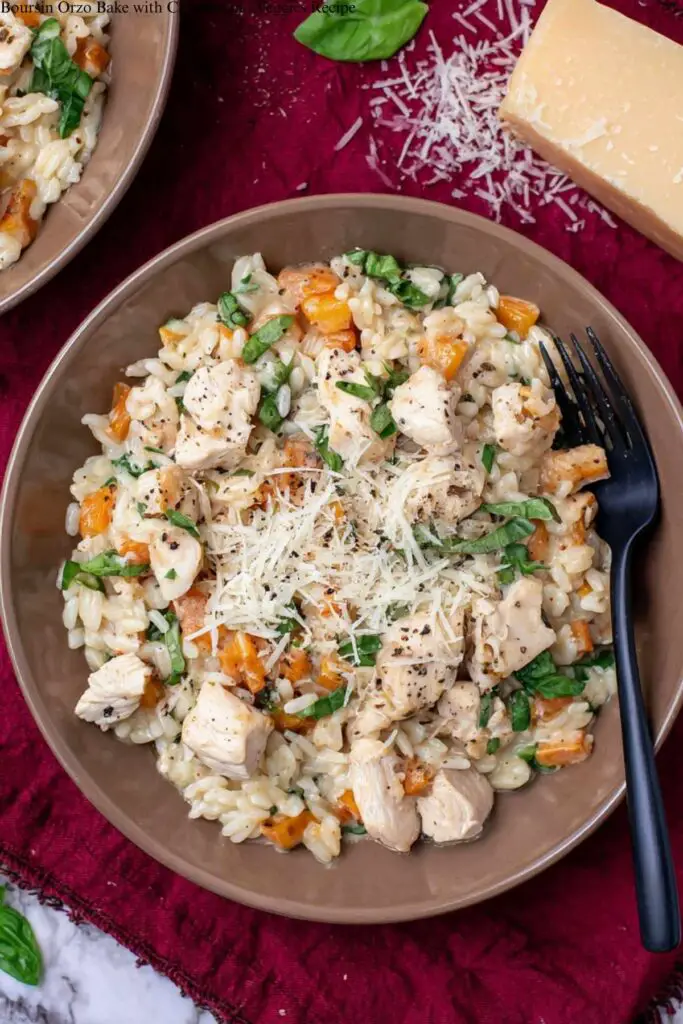 Boursin Orzo Bake with Chicken and Veggies Recipe