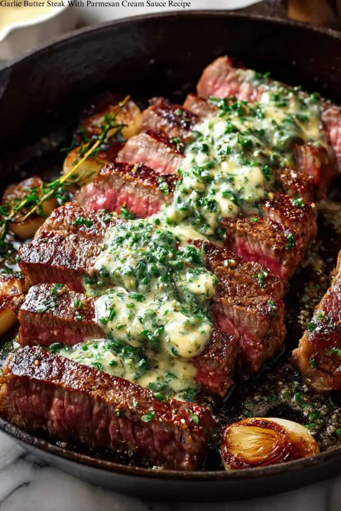 Garlic Butter Steak With Parmesan Cream Sauce Recipe