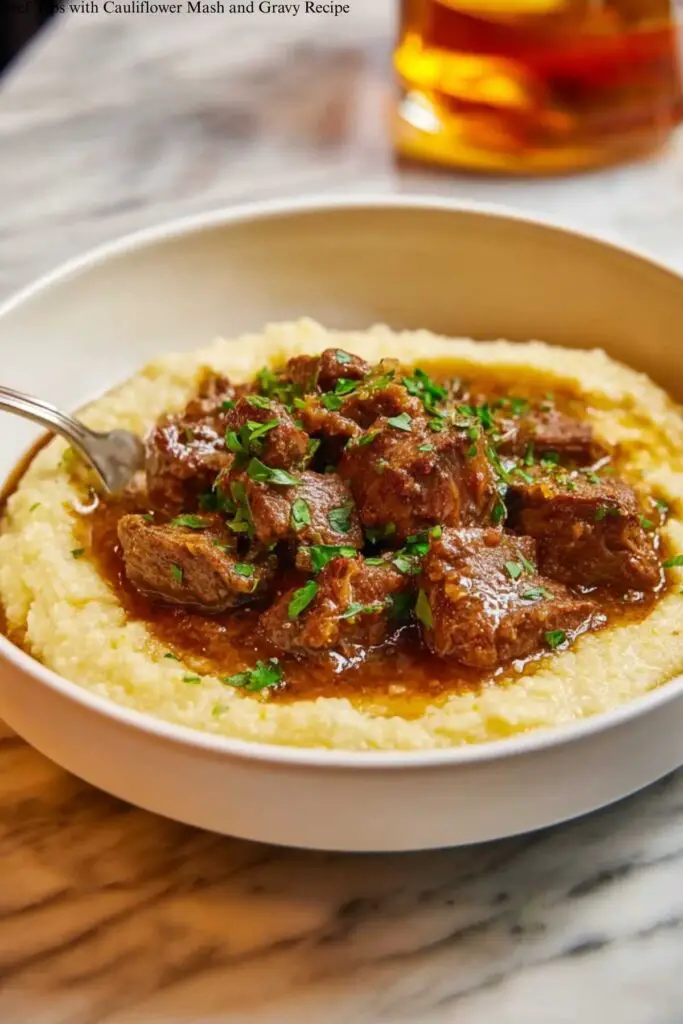 Beef Tips with Cauliflower Mash and Gravy Recipe