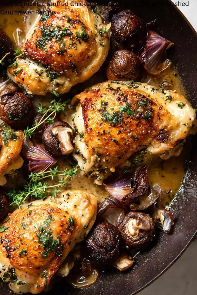 Herbed Ricotta Stuffed Chicken In Cider Pan Sauce with Mashed Cauliflower Recipe