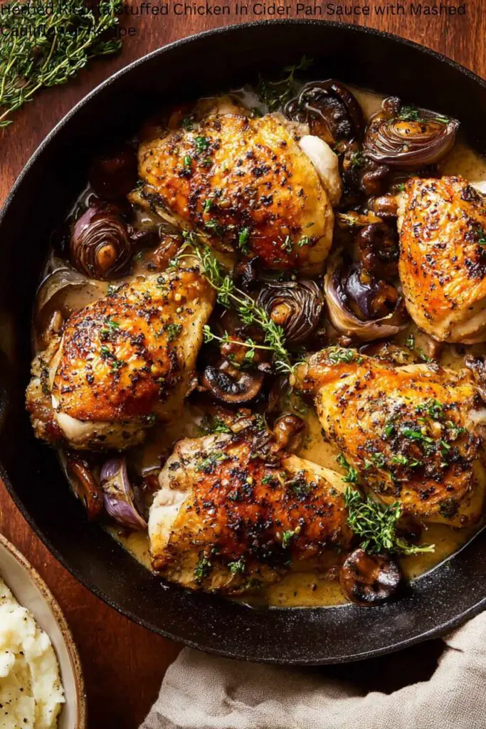 Herbed Ricotta Stuffed Chicken In Cider Pan Sauce with Mashed Cauliflower Recipe