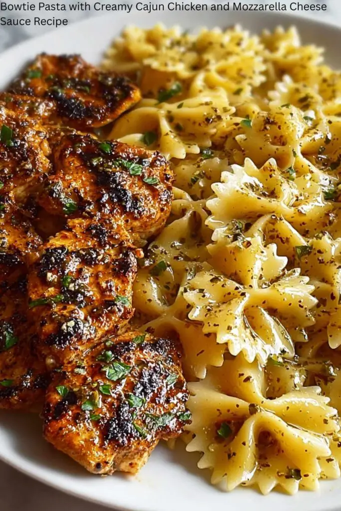 Bowtie Pasta with Creamy Cajun Chicken and Mozzarella Cheese Sauce Recipe