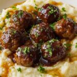 Salisbury Steak Meatballs with Garlic Herb Mashed Potatoes Recipe