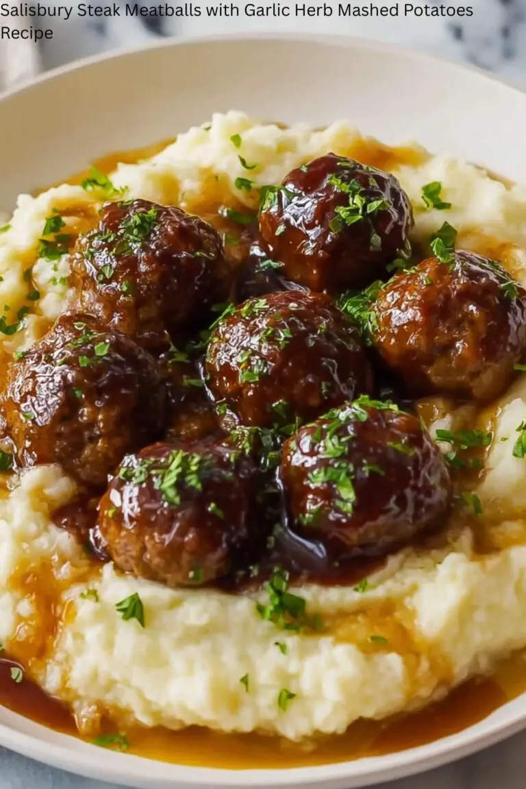 Salisbury Steak Meatballs with Garlic Herb Mashed Potatoes Recipe