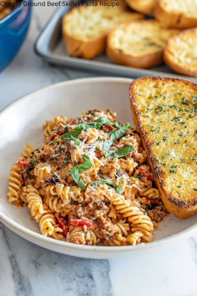 Cheesy Ground Beef Skillet Pasta Recipe