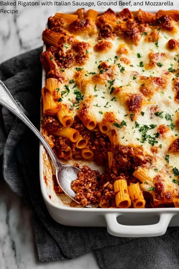 Baked Rigatoni with Italian Sausage, Ground Beef, and Mozzarella Recipe