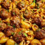 Cheddar BBQ Ranch Meatball Pasta Recipe